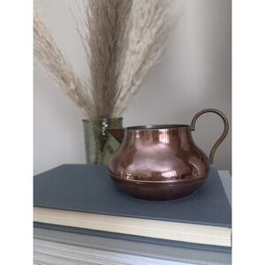 Copper Pitcher Jug W Handle & Spout Vintage Patina Decor Small 4in Wide